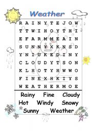 Weather Wordsearch - ESL worksheet by Aimee/S.