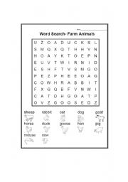 English Worksheet: Farm Animals Word Search