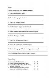 English worksheet: questions about countries