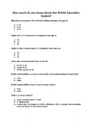 English Worksheet: British Education System