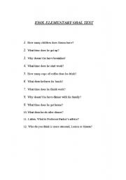 English worksheet: Elementary Oral Test
