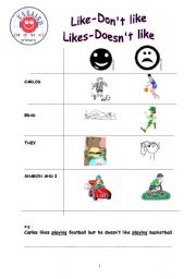 English Worksheet: Simple Present Tense Like,Daily Routine...
