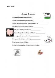 English Worksheet: Animal rhymes