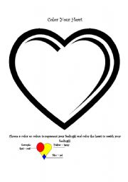 English Worksheet: Color your Heart (Feelings)