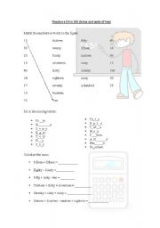English Worksheet: numbers 10 to 100 (teens and units of  ten)