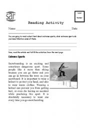 Extreme Sports Reading Comprehension