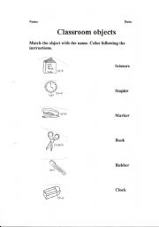 English Worksheet: Classroom objects