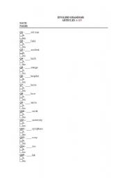 English worksheet: Articles A/AN