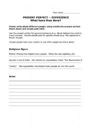 English worksheet: Present Perfect - Experience