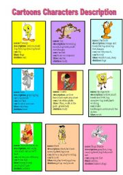 cartoons Characters Description Cards