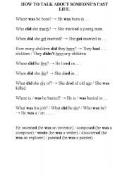 English worksheet: Talk about someones past life