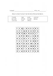 English worksheet: CLOTHES WORD PUZZLE