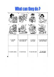 English Worksheet: Can and jobs