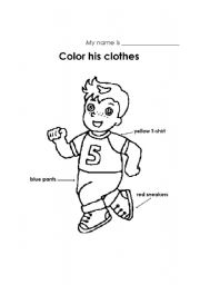 English Worksheet: Color his clothes