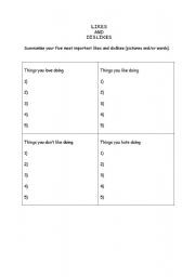 English worksheet: likes, dislikes, hates