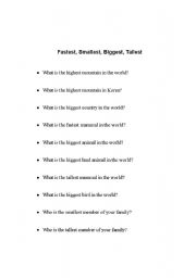 English worksheet: biggest