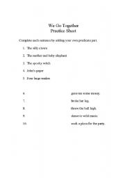 English Worksheet: Subjects & Predicates