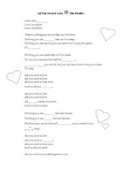 English Worksheet: All You Need Is Love (CLOZE) - The Beatles 