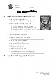The Incredibles family tree ESL worksheet by Giovana Toniolo