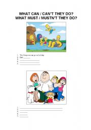 English Worksheet: What can / cant / must / musnt they do?