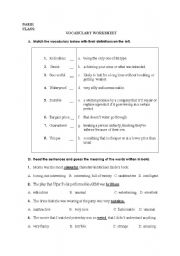 English Worksheet: Vocabulary Test about adjectives