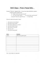 English worksheet: find a friend who...