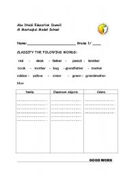 English Worksheet: classification
