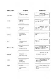 English Worksheet: Sports, Equipment and Rules