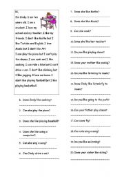 English Worksheet: can/ cant/ like/ dont like/ doesnt like