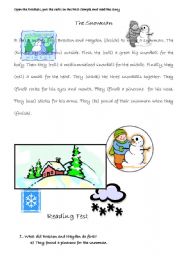 English Worksheet: READING ABOUT SNOWMAN