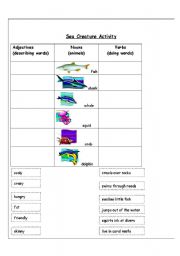 English Worksheet: Verbs and Adjectives (sea creatures)