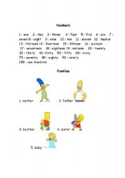 English Worksheet: numbers & families