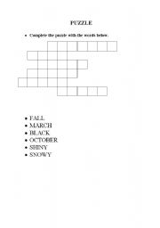 English worksheet: puzzle with seasons/months/adjectives