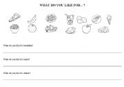 English Worksheet: What do you like for breakfast?