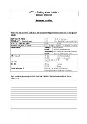 English worksheet: Andrews routine