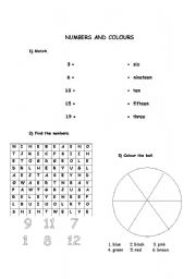 English Worksheet: Numbers and Colours: revison exercises