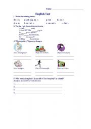English worksheet: Test to be and jobs