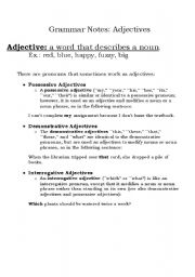 English worksheet: Adjective Notes