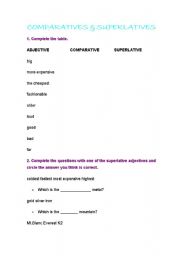 English Worksheet: COMPARATIVES AND SUPERLATIVES exercises