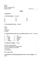 English worksheet: TEST PAPER