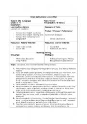 English Worksheet: Soccer Lesson Plan