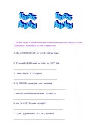 English Worksheet: Tenses, Articles