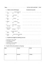 English Worksheet: Initial English Test 1 ESO