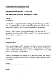 English worksheet: Entry 2 Assessment Task on Punctuation for ESOL