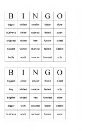 English Worksheet: Word Bingo, words with suffix er, est