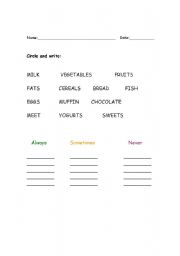 English worksheet: READ AND CIRCLE THE FOODS