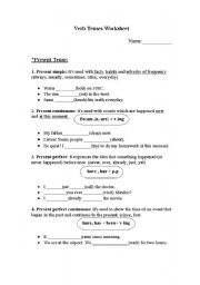 English Worksheet: Verb Tenses