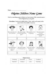 English Worksheet: Pilgrim Children - Name Game