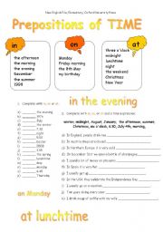 Prepositions of time worksheets