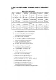 English Worksheet: Ricardos timetable